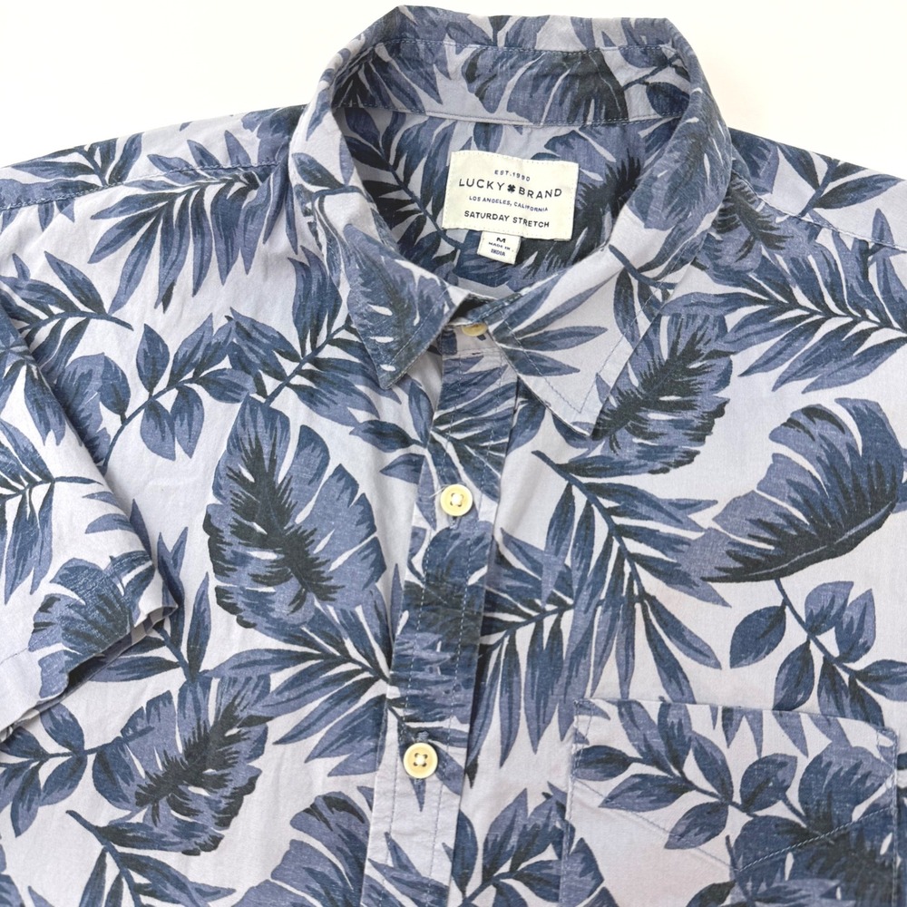 Lucky Brand Mens Medium Saturday Stretch Tropical Leaf Print Short Sleeve Shirt
